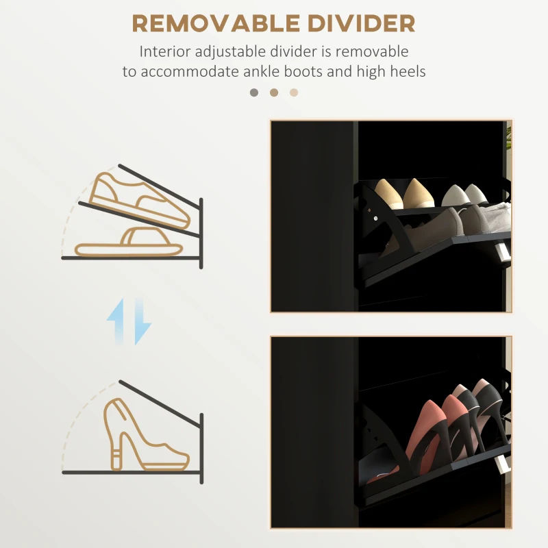 HOMCOM Slim Shoe Cabinet with 3 Flip Drawers and Adjustable Shelves, Narrow Shoe Cabinet for 15 Pairs of Shoes, Black