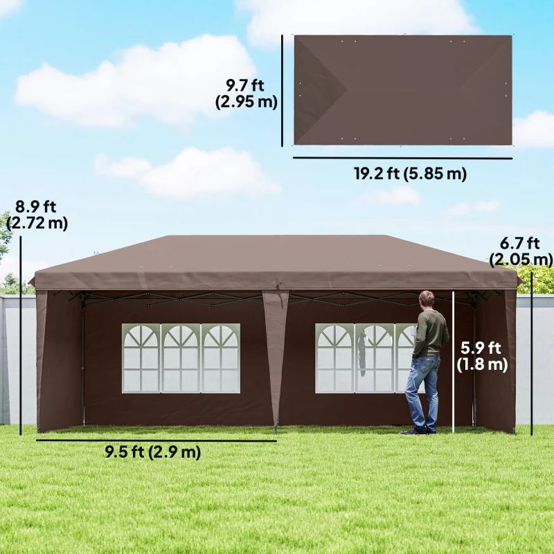 Outsunny 10' x 20' Outdoor Pop Up Canopy Tent Party Tent Instant Shelter W/ Carrying Bag, Coffee
