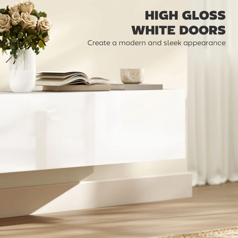 HOMCOM Floating TV Stand with Storage Cupboards for 45, 55, 65in TVs, Wall Mounted TV Console Entertainment Unit, White(m-6)