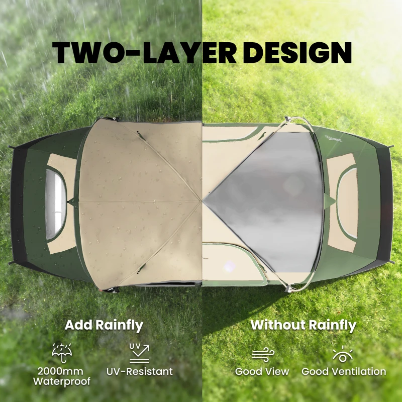 Outsunny Camping Tent for 6-8 Man with 2000mm Waterproof Rainfly and Carry Bag for Fishing Hiking Festival, Dark Green