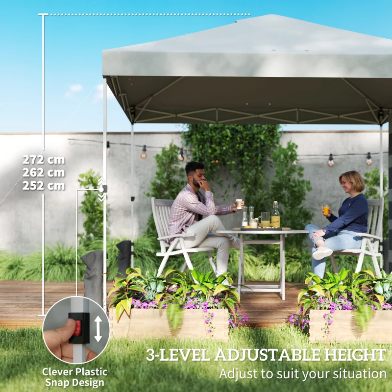 Outsunny 9.6 x 9.6 ft Pop Up Canopy Tent with Pockets, UPF 50+ 1-Button Push Outdoor Instant Canopy with Sandbags, Wheeled Bag