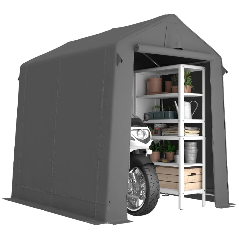 Outsunny 7.5' x 6.2' Portable Shed, Waterproof Bike Tent with Roll-up Zipper Door, Vent and Galvanised Metal Frame, Dark Grey