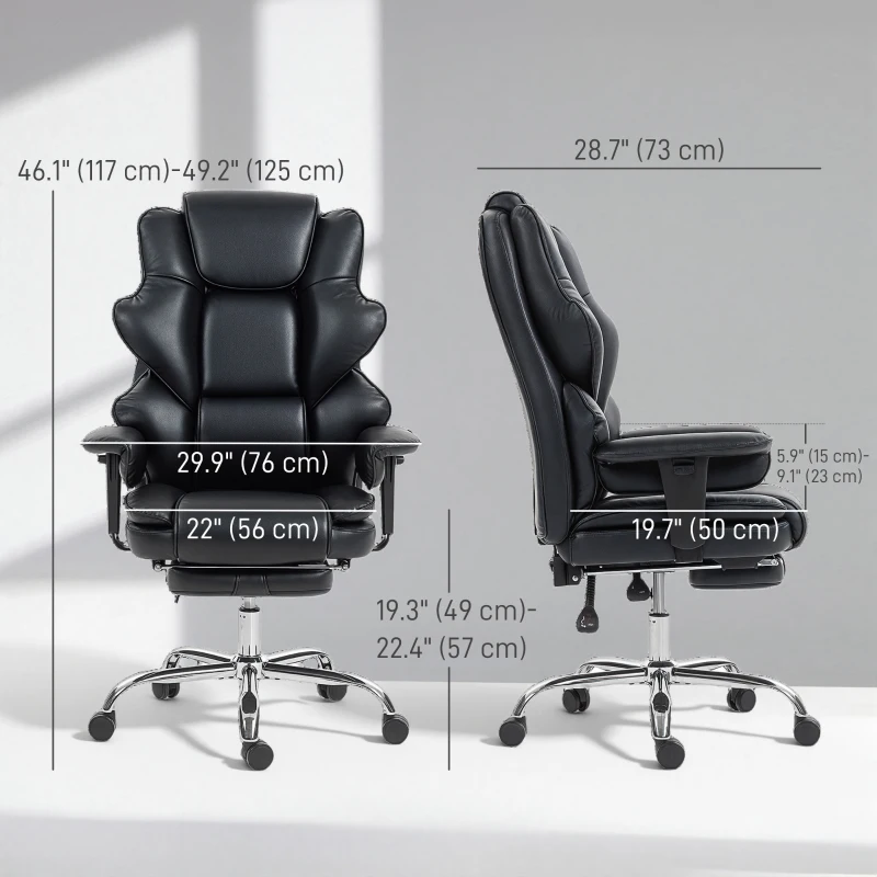 HOMCOM Big and Tall Office Chair, 400 lbs Overstuffed Desk Chair with Spring Cushion, Shaped Foam, PU Leather