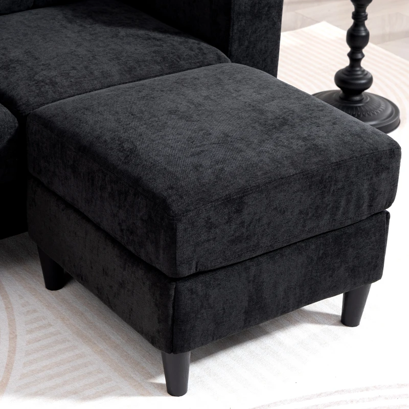 HOMCOM Sectional Sofa, L Shaped Couch with Changeable Chaise, Wooden Legs, Black