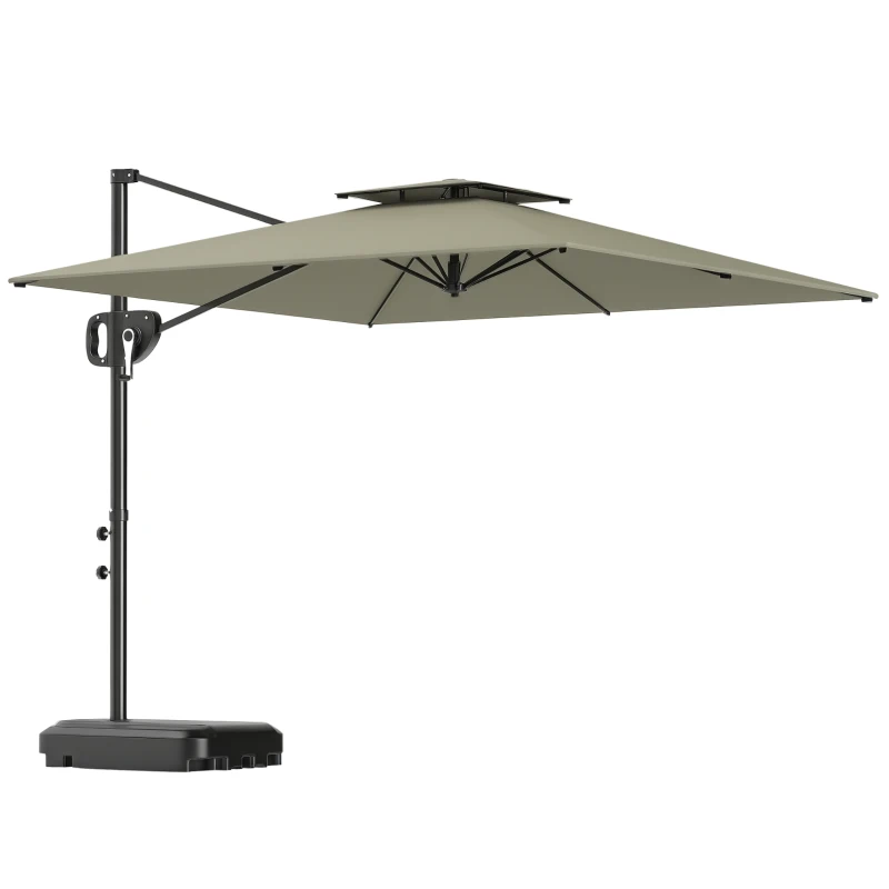 Outsunny Square Cantilever Patio Umbrella, Double Top Patio Hanging Offset Umbrella with Crank & Tilt, 8' x 9', Light Grey