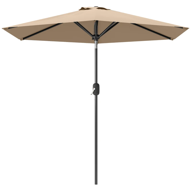 Outsunny Patio Sun Umbrella, Outdoor Parasol with 6 Ribs, Coffee
