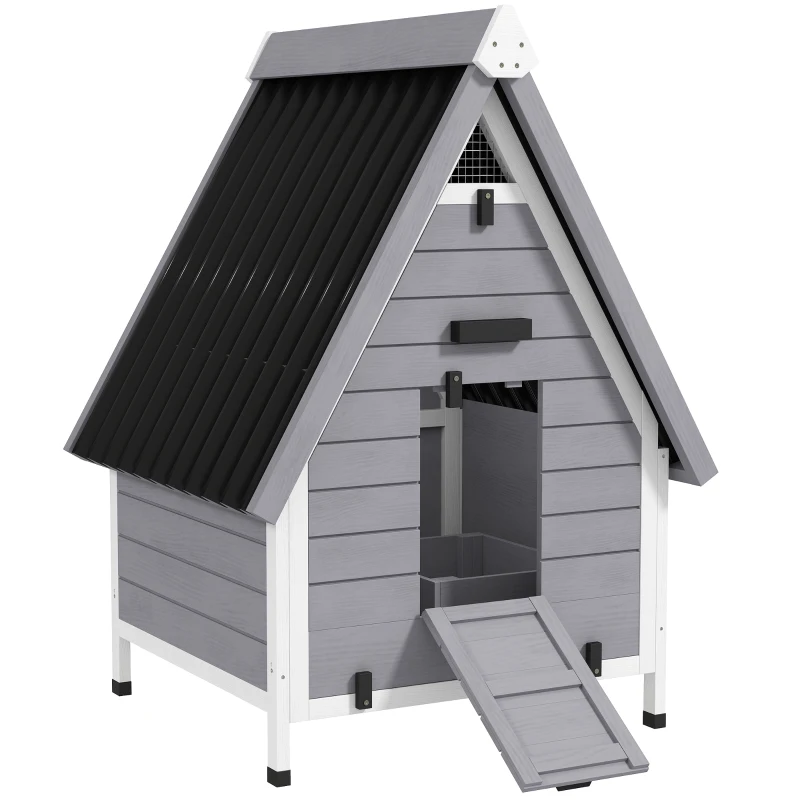 PawHut Chicken Coop for 2 Chickens, Outdoor Wooden Chicken House with Removable Nesting Box & Roosting Bar, Tray, Ramp