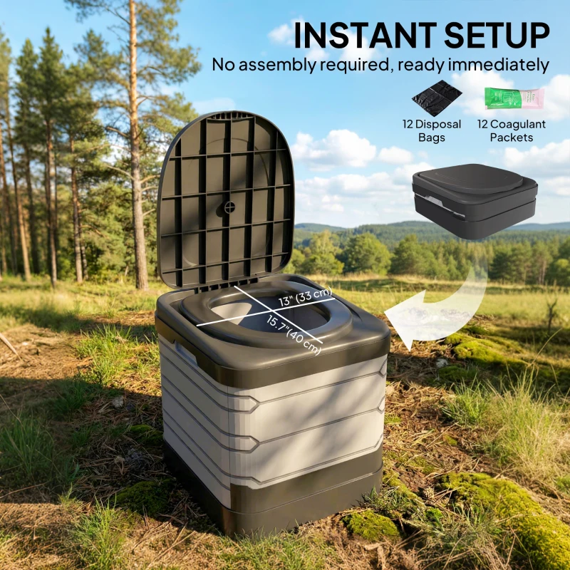 Outsunny Portable Toilet for Adults Foldable Porta Potty 12 Coagulant Packets for Camping Travel RV Outdoor Use