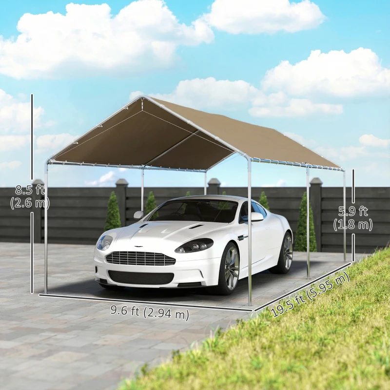 Outsunny 10' x 20' Carport Heavy Duty Galvanized Car Canopy with Included Anchor Kit, 3 Reinforced Steel Cables, Khaki
