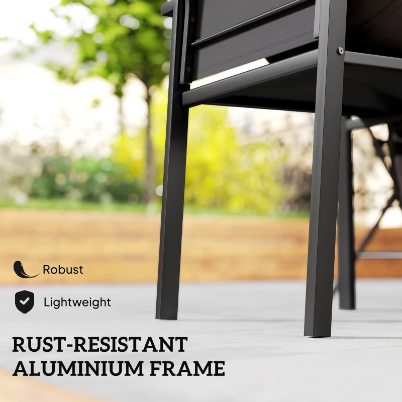 Outsunny Set of 2 Outdoor Garden Chairs, Stackable Patio Dining Chairs with Breathable Fabric, Armrests and Backrest, Black