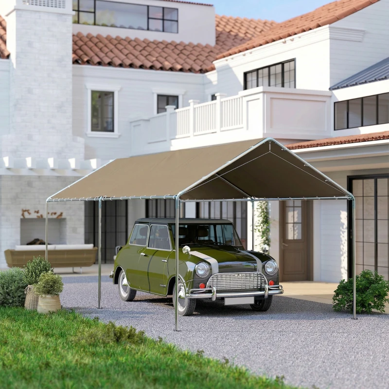 Outsunny 10' x 20' Carport Heavy Duty Galvanized Car Canopy with Included Anchor Kit, 3 Reinforced Steel Cables, Khaki