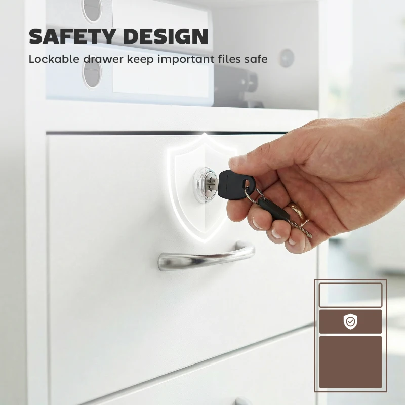 HOMCOM 24" Vertical Filing Cabinet with Lockable Drawer, Mobile File Cabinet with 2 Keys, Wheels for Home Office, White