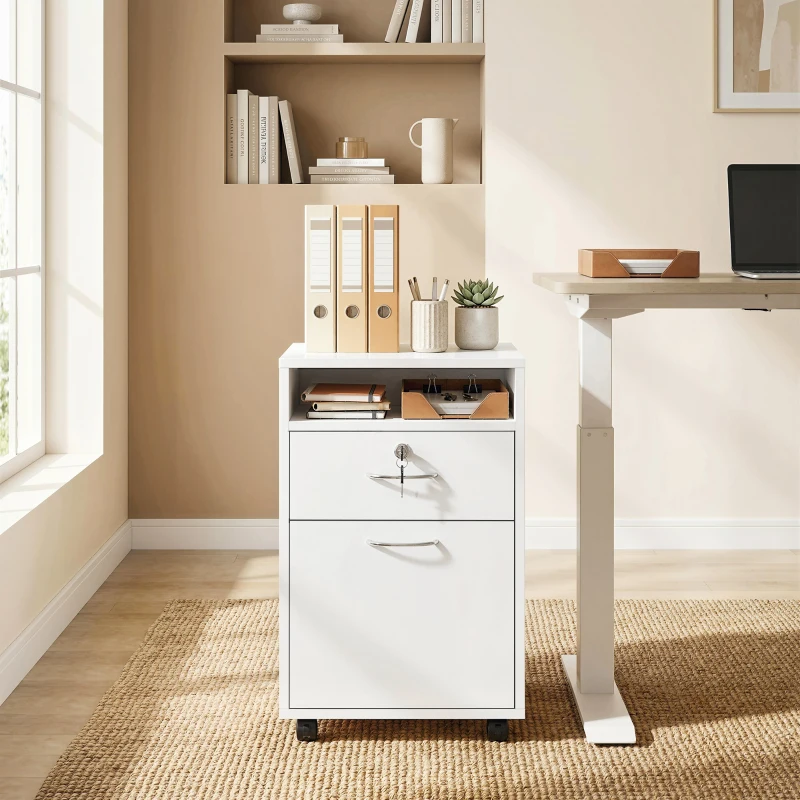 HOMCOM 24" Vertical Filing Cabinet with Lockable Drawer, Mobile File Cabinet with 2 Keys, Wheels for Home Office, White
