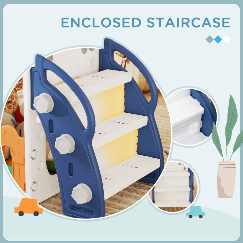 Qaba 7 in 1 Toddler Slide with Basketball Hoop, Climber, Telescope, Tunnel, Steering Wheel, for 1-3 Years, Orange