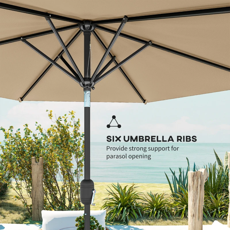 Outsunny Patio Sun Umbrella, Outdoor Parasol with 6 Ribs, Coffee