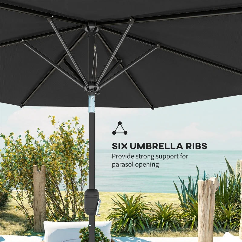 Outsunny Patio Sun Umbrella, Outdoor Parasol with 6 Ribs, Black