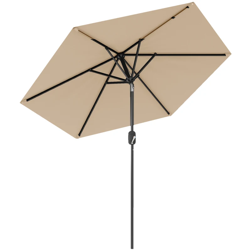 Outsunny Patio Sun Umbrella, Outdoor Parasol with 6 Ribs, Coffee