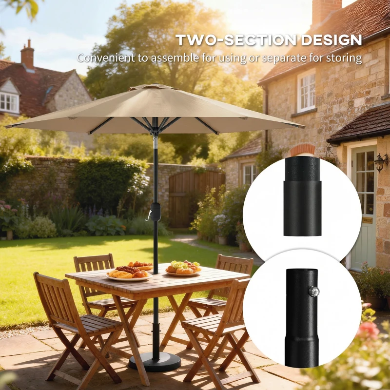 Outsunny Patio Sun Umbrella, Outdoor Parasol with 6 Ribs, Coffee