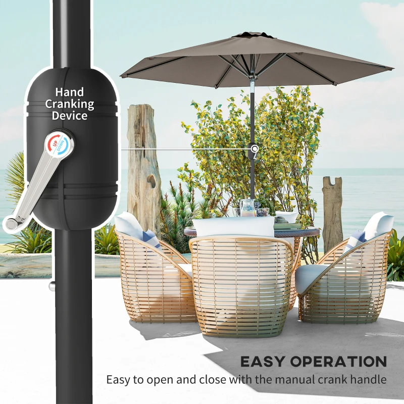 Outsunny Patio Sun Umbrella, Outdoor Parasol with 6 Ribs, Dark Grey