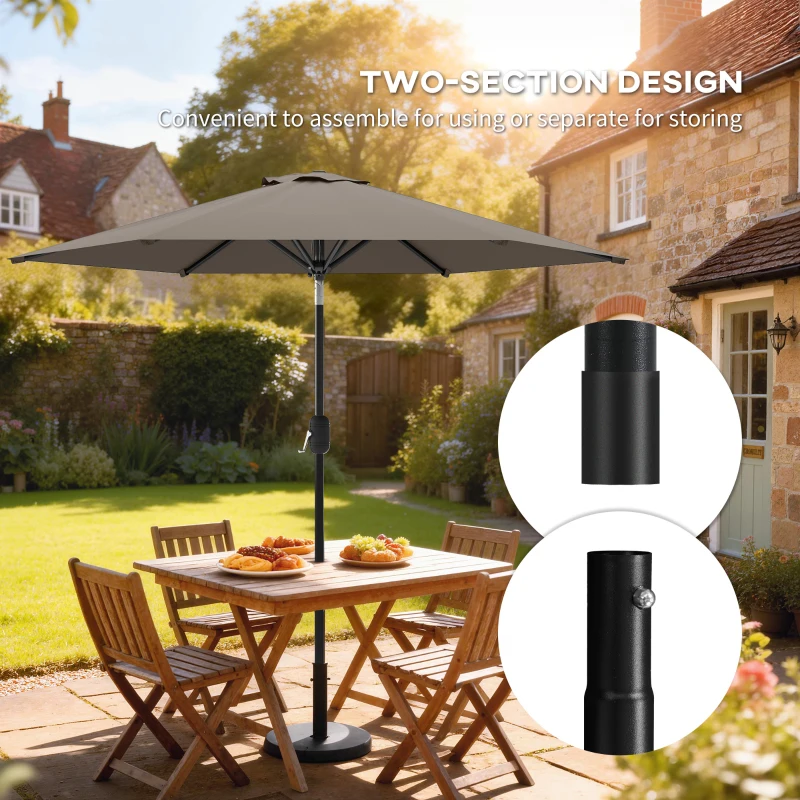 Outsunny Patio Sun Umbrella, Outdoor Parasol with 6 Ribs, Dark Grey