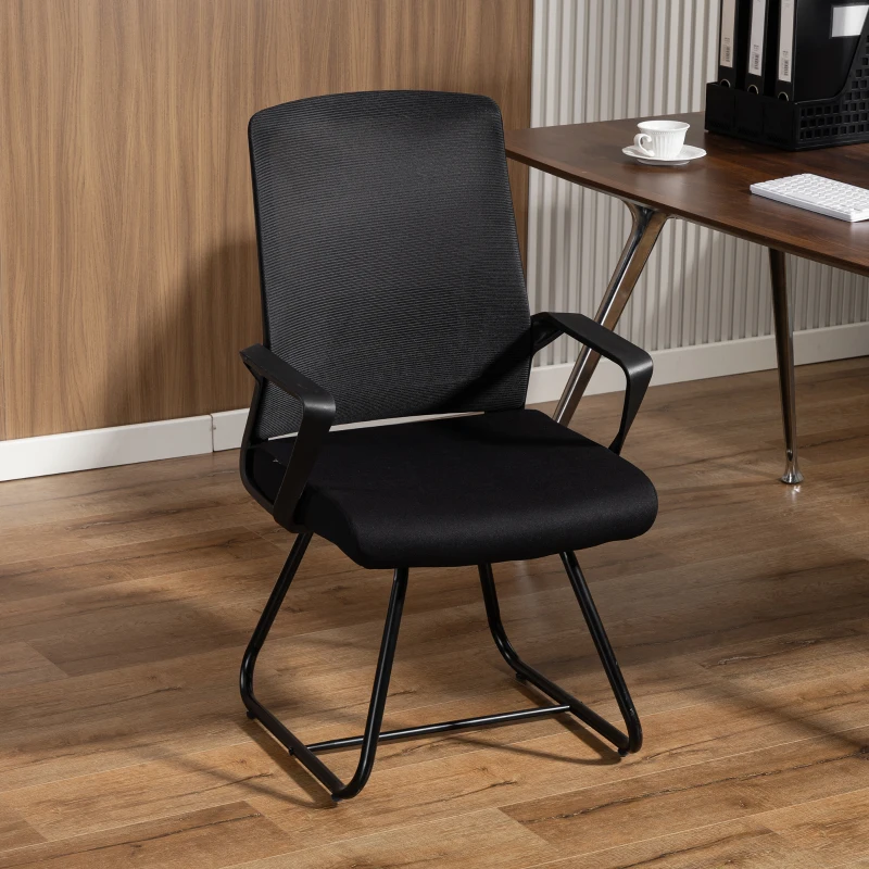 HOMCOM Desk Chair, Desk Chair No Wheels with Mesh Back, Lumbar Support, Metal Base for Reception, Conference