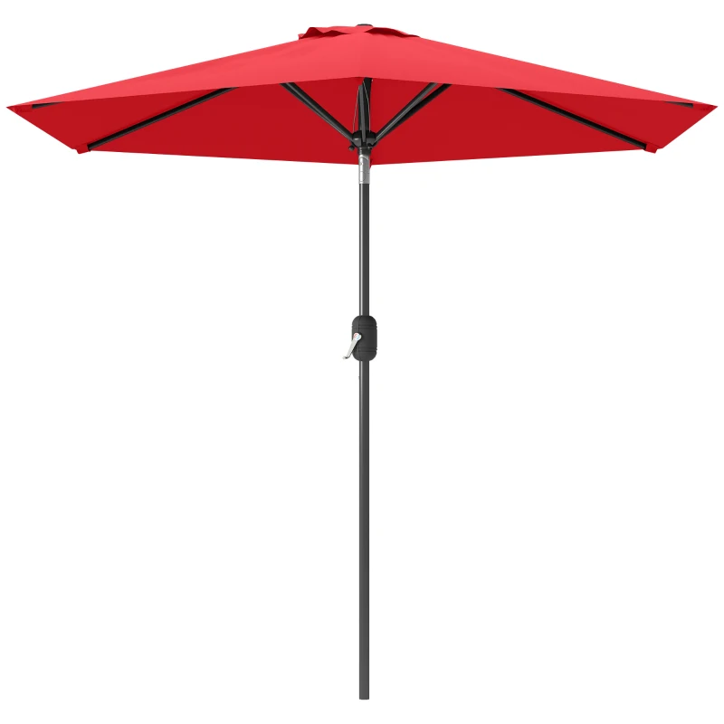 Outsunny Patio Sun Umbrella, Outdoor Parasol with 6 Ribs, Wine Red