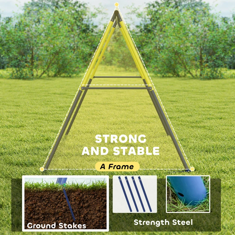 Qaba Kids Swing Set, Heavy Duty Metal 2 Seat Swing Stand Set with Ground Stakes, Supports 150 kg, Indoor Outdoor, Blue