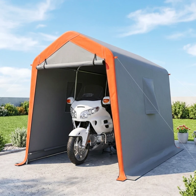 Outsunny 6' x 8' Portable Shed, Outdoor Storage Shed Tent with Doors, Windows, Waterproof Motorcycle Bike Tent, Light Grey