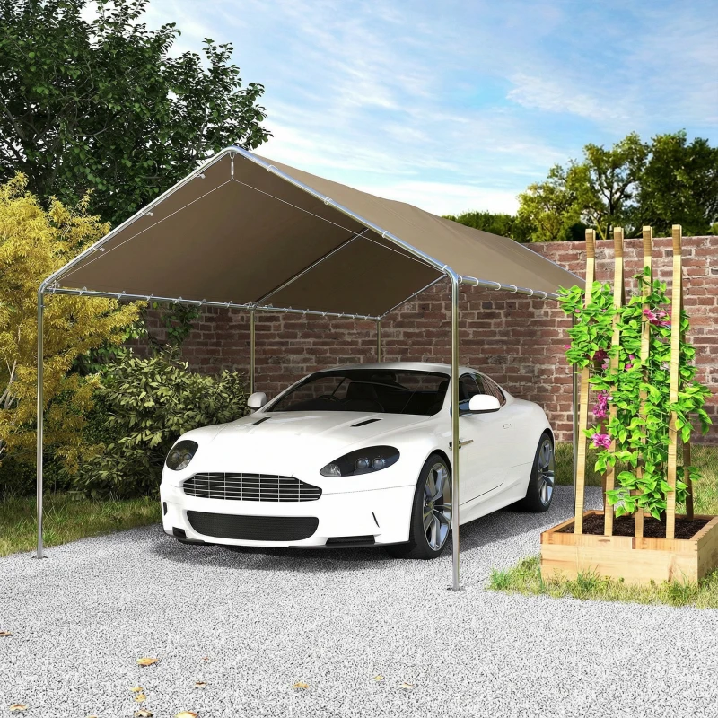 Outsunny 10' x 20' Carport Heavy Duty Galvanized Car Canopy with Included Anchor Kit, 3 Reinforced Steel Cables, Khaki