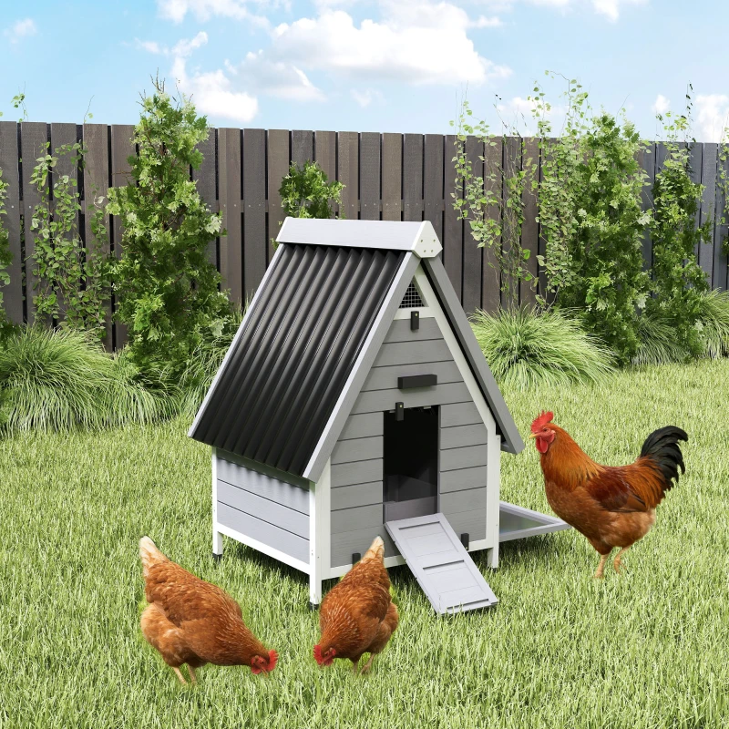 PawHut Chicken Coop for 2 Chickens, Outdoor Wooden Chicken House with Removable Nesting Box & Roosting Bar, Tray, Ramp