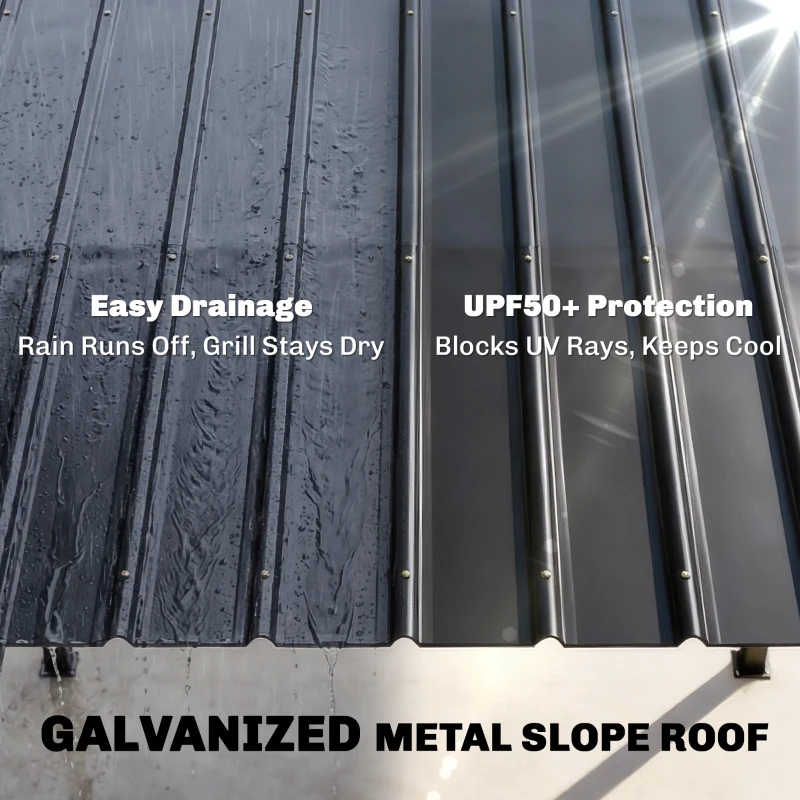 Outsunny 9' x 6' Hardtop Grill Gazebo, BBQ Gazebo with 2 Side Shelves and Galvanized Metal Slope Roof, Black