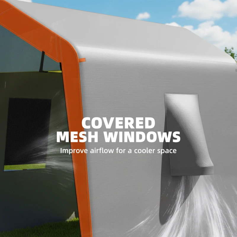 Outsunny 6' x 8' Portable Shed, Outdoor Storage Shed Tent with Doors, Windows, Waterproof Motorcycle Bike Tent, Light Grey