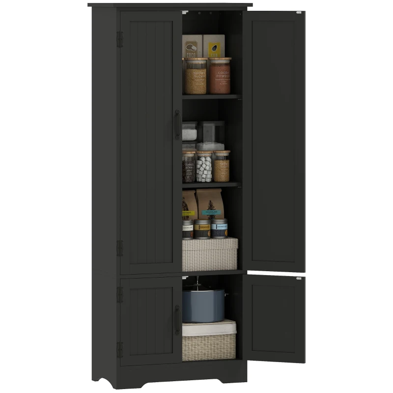 HOMCOM 60" 4-Door Storage Cabinet Multi-Storey Large Space Pantry with Adjustable Shelves Black