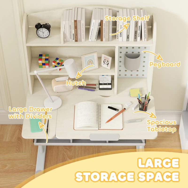 Qaba Kids Desk Height Adjustable with Tilted Desktop, Storage, Drawer, Pegboard, for 3-12 Years