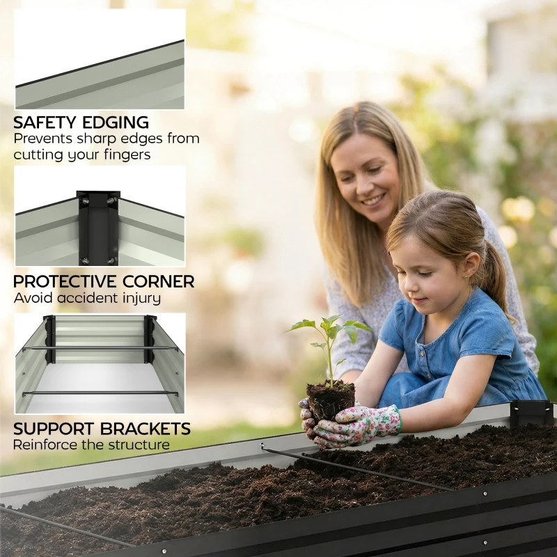 Outsunny 8'x2'x1' Galvanized Raised Bed, Large Elevated Planter Box for Growing Flowers, Herbs and Vegetables, Black