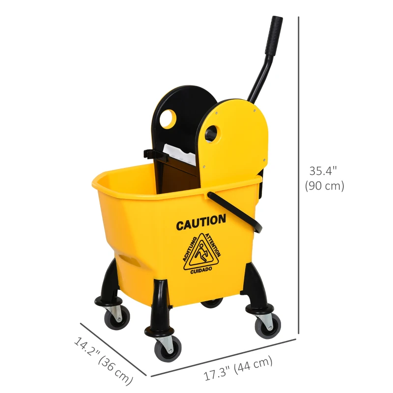 HOMCOM 6.9 Gal/26L Mop Bucket, Mop Bucket with Wringer, Wheels and Handle, Yellow