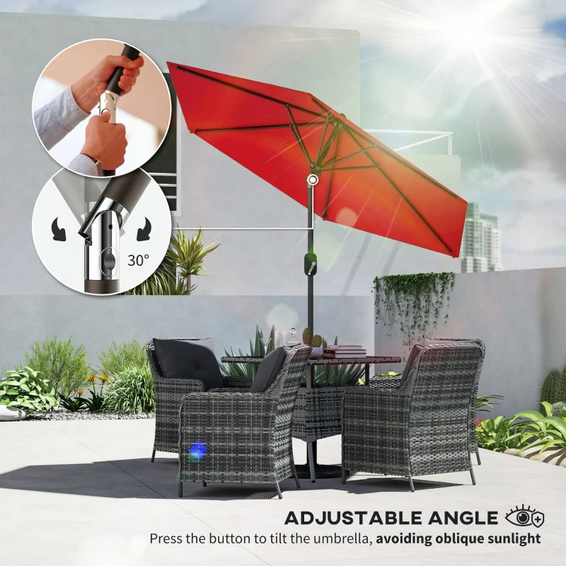 Outsunny Patio Sun Umbrella, Outdoor Parasol with 6 Ribs, Wine Red