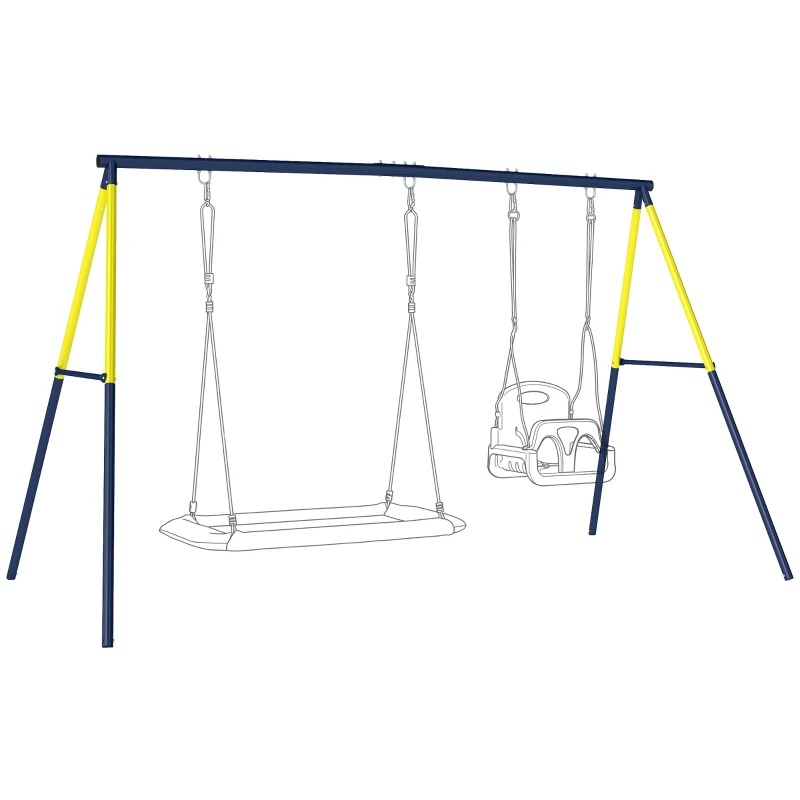 Qaba Kids Swing Set, Heavy Duty Metal 2 Seat Swing Stand Set with Ground Stakes, Supports 150 kg, Indoor Outdoor, Blue