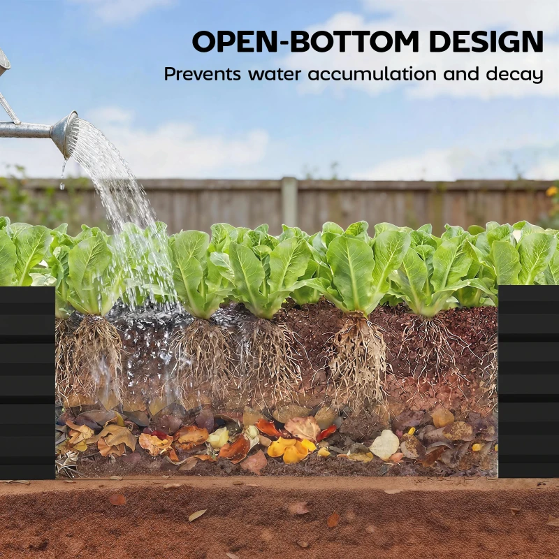 Outsunny 8'x2'x1' Galvanized Raised Bed, Large Elevated Planter Box for Growing Flowers, Herbs and Vegetables, Black