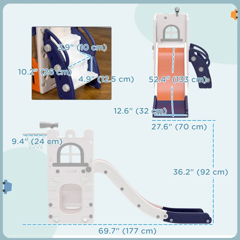 Qaba 5 in 1 Toddler Slide with Basketball Hoop, Climber, Telescope, Storage Basket, for 1-3 Years Kids Indoor Use, Orange