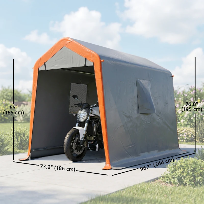 Outsunny 6' x 8' Portable Shed, Outdoor Storage Shed Tent with Doors, Windows, Waterproof Motorcycle Bike Tent, Light Grey
