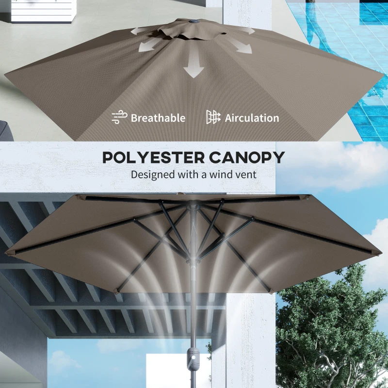 Outsunny Patio Sun Umbrella, Outdoor Parasol with 6 Ribs, Dark Grey