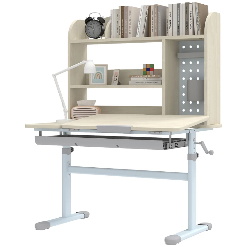 Qaba Kids Desk Height Adjustable with Tilted Desktop, Storage, Drawer, Pegboard, for 3-12 Years