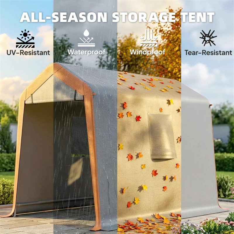 Outsunny 6' x 8' Portable Shed, Outdoor Storage Shed Tent with Doors, Windows, Waterproof Motorcycle Bike Tent, Light Grey