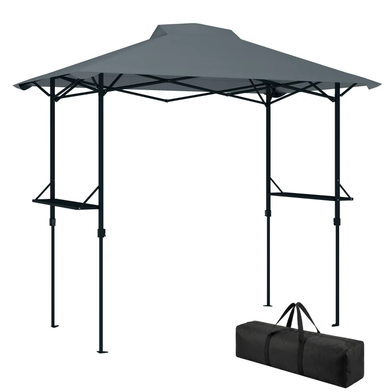 Outsunny 5 x 8.5 ft Pop Up Grill Gazebo with 2 Shelves, UPF 50+ Outdoor Instant Canopy Portable Shelter with Carry Bag, Dark Grey