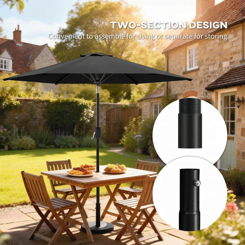 Outsunny Patio Sun Umbrella, Outdoor Parasol with 6 Ribs, Black