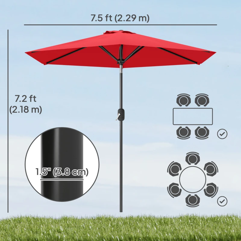 Outsunny Patio Sun Umbrella, Outdoor Parasol with 6 Ribs, Wine Red
