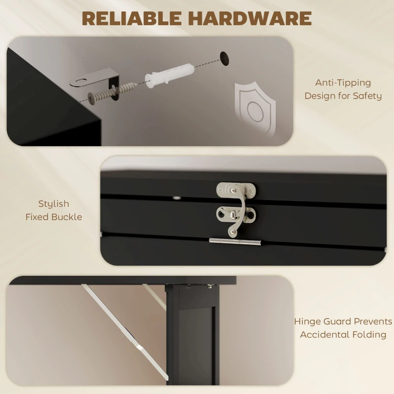 HOMCOM Fold-out Convertible Office Desk, Wall Mount Computer Desk with Blackboard and Side Shelf, Black