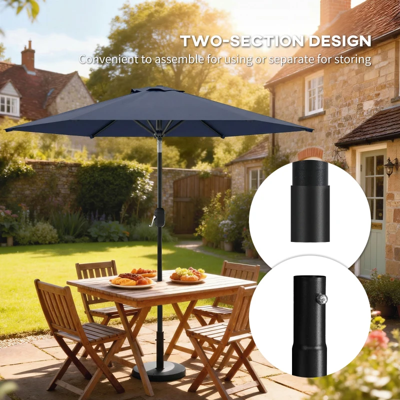 Outsunny Patio Sun Umbrella, Outdoor Parasol with 6 Ribs, Blue