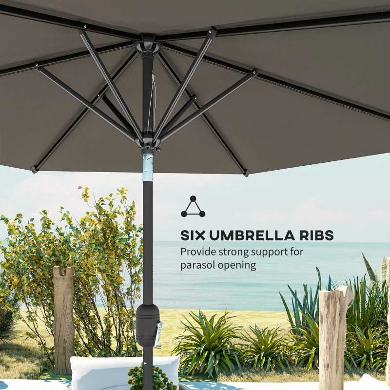 Outsunny Patio Sun Umbrella, Outdoor Parasol with 6 Ribs, Dark Grey